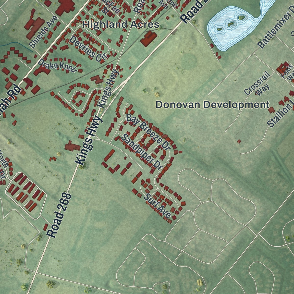 Second close-up of the map of Lewes, Delaware print showing more streets and buildings