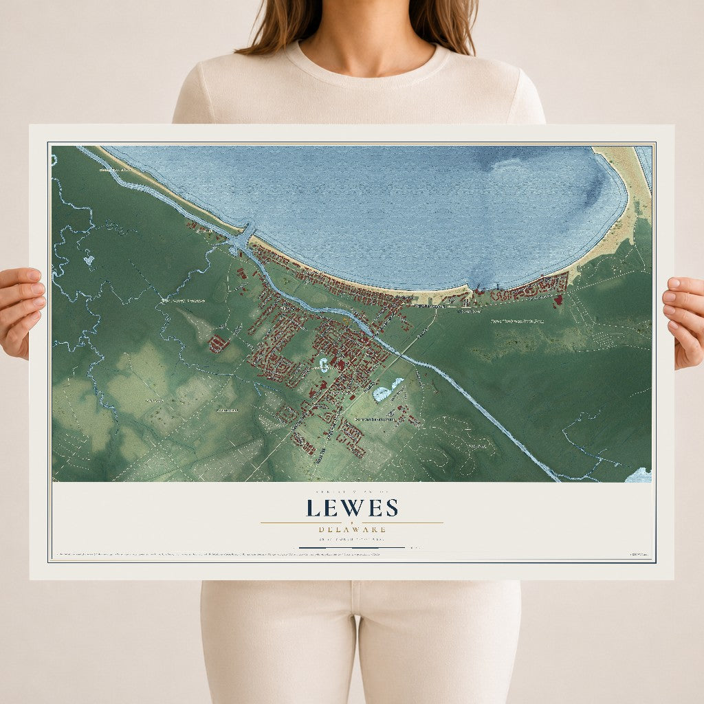 Map of Lewes, Delaware, 18 x 24 inch unframed archival matte print