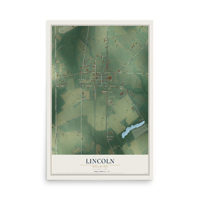 Map of Lincoln, Delaware, 12 x 18 inch unframed archival matte print