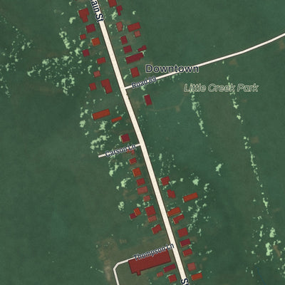 Close-up of the map of Little Creek, Delaware print showing street and building detail