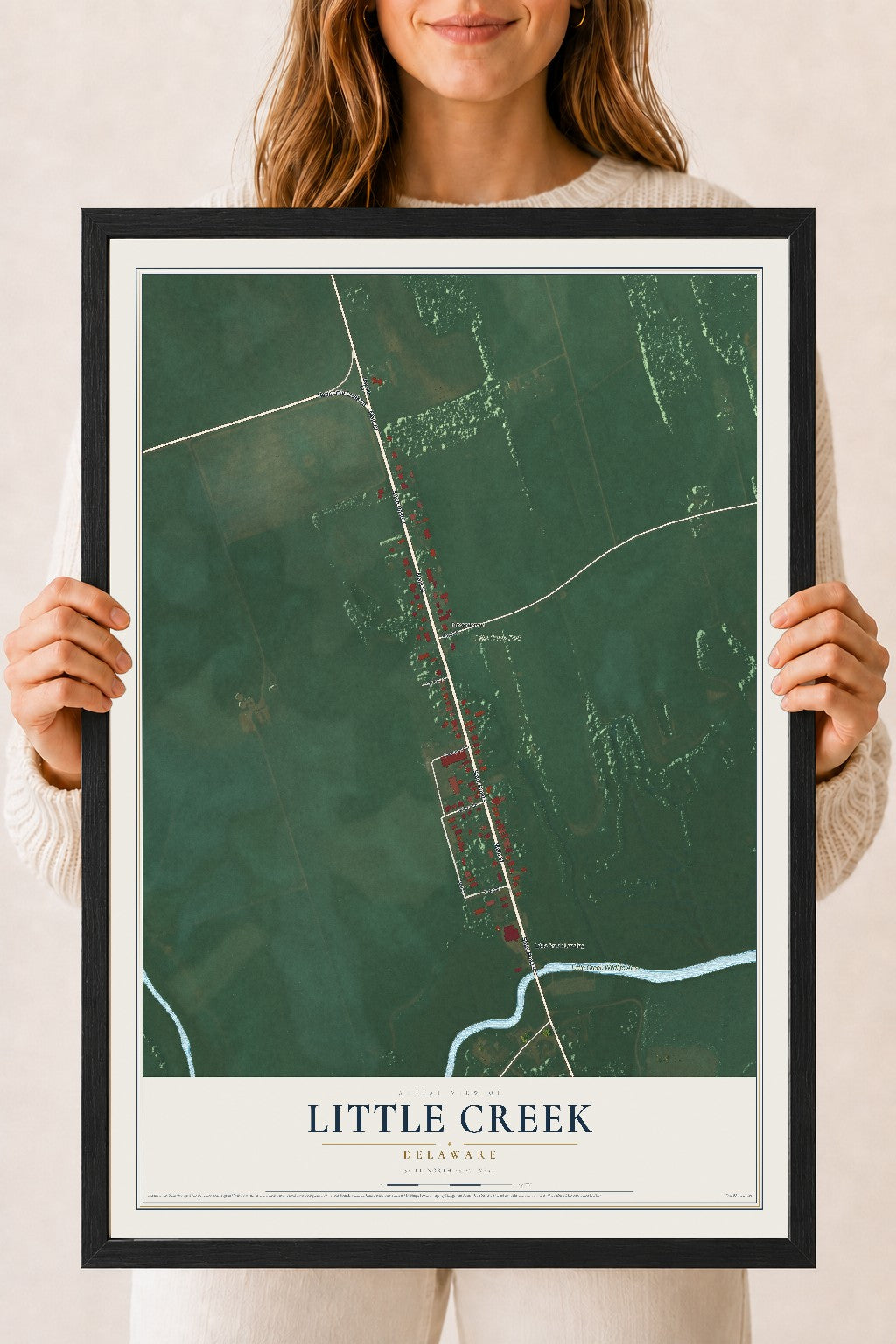 Map of Little Creek, Delaware, 18 x 24 inch print in a black wood frame