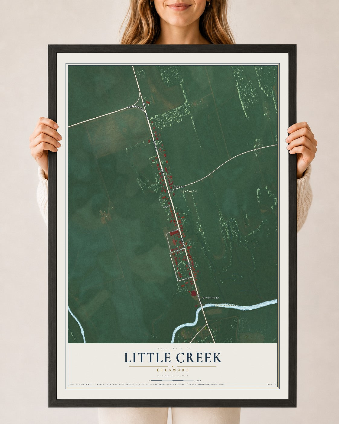 Map of Little Creek, Delaware, 24 x 36 inch print in a black wood frame