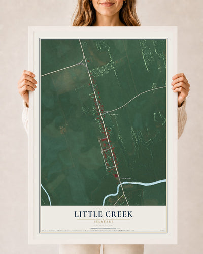 Map of Little Creek, Delaware, 24 x 36 inch print in a white wood frame