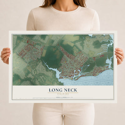 Map of Long Neck, Delaware, 12 x 18 inch unframed archival matte print