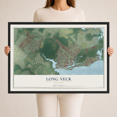 Map of Long Neck, Delaware, 24 x 36 inch print in a black wood frame