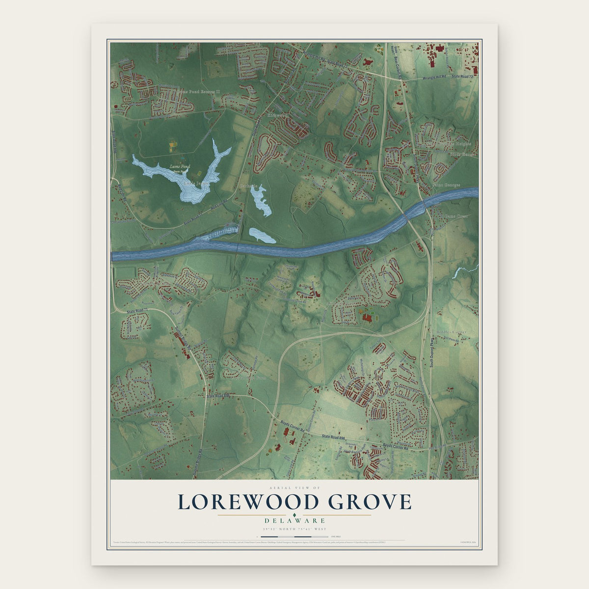 Lorewood Grove, Delaware map print, the full design