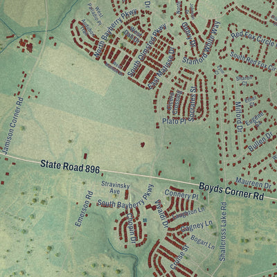 Close-up of the map of Lorewood Grove, Delaware print showing street and building detail