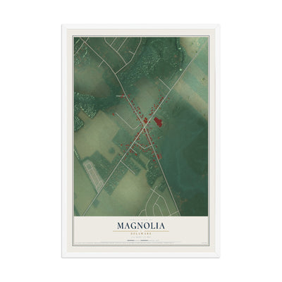 Map of Magnolia, Delaware, 12 x 18 inch print in a white wood frame