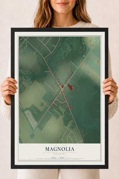 Map of Magnolia, Delaware, 18 x 24 inch print in a black wood frame