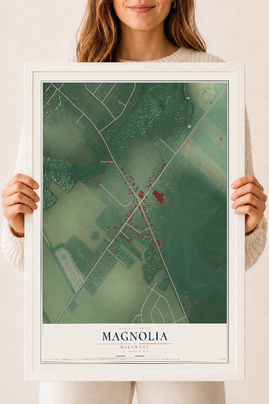 Map of Magnolia, Delaware, 18 x 24 inch print in a white wood frame