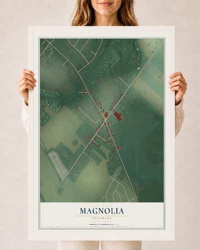 Map of Magnolia, Delaware, 24 x 36 inch print in a white wood frame