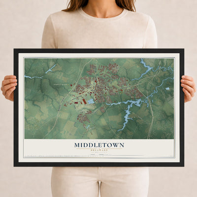 Map of Middletown, Delaware, 12 x 18 inch print in a black wood frame