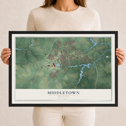 Map of Middletown, Delaware, 12 x 18 inch print in a black wood frame