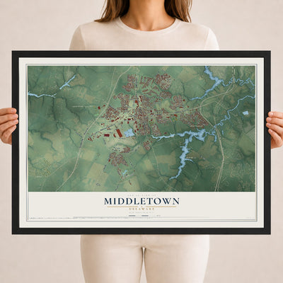 Map of Middletown, Delaware, 18 x 24 inch print in a black wood frame