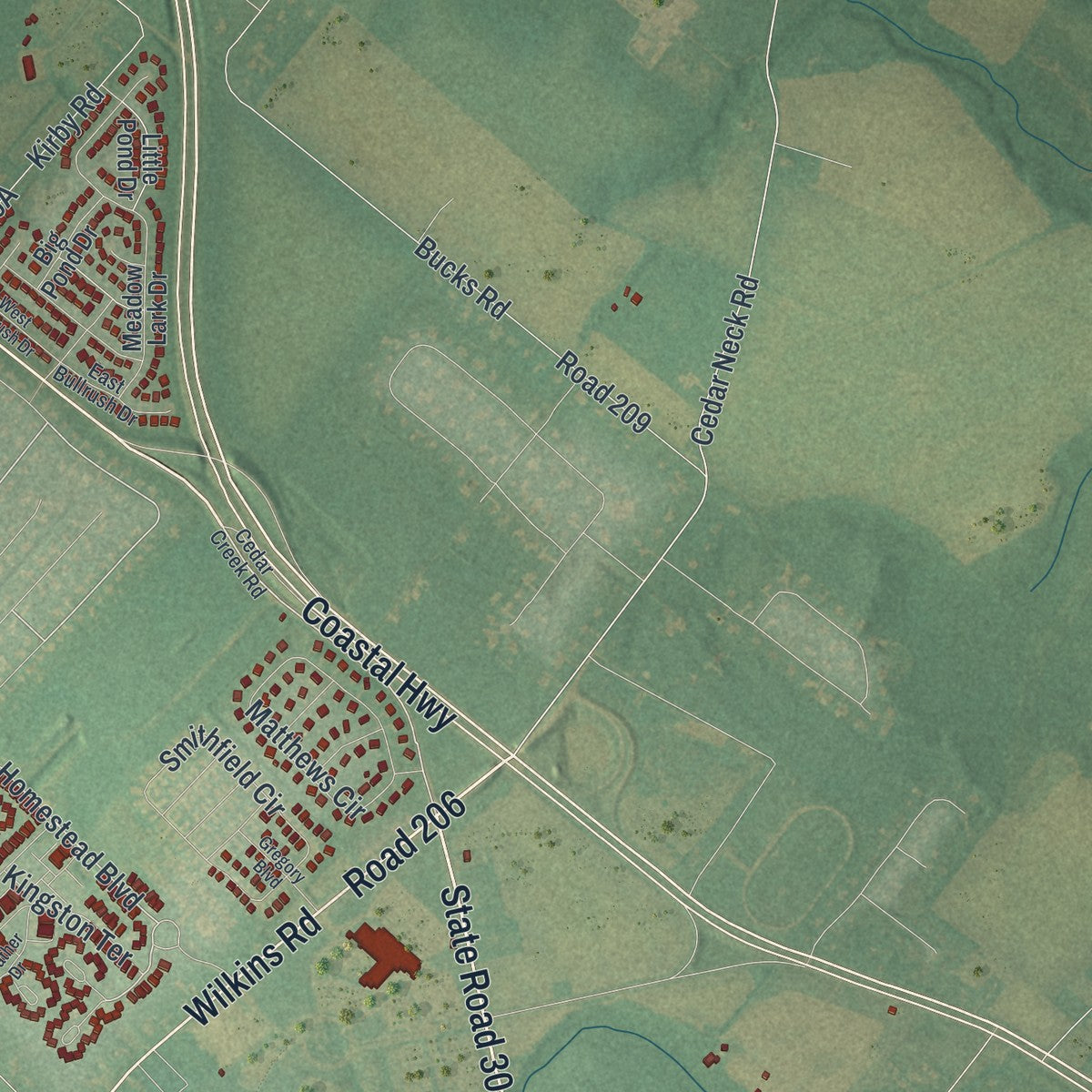 Second close-up of the map of Milford, Delaware print showing more streets and buildings