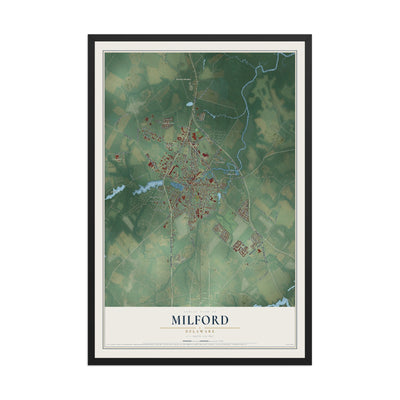Map of Milford, Delaware, 12 x 18 inch print in a black wood frame