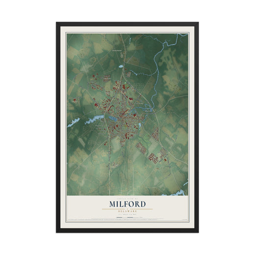 Map of Milford, Delaware, 12 x 18 inch print in a black wood frame