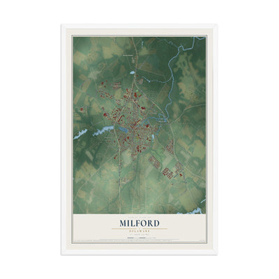 Map of Milford, Delaware, 12 x 18 inch print in a white wood frame