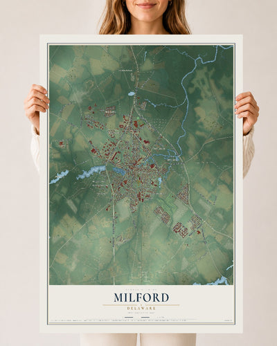 Map of Milford, Delaware, 24 x 36 inch unframed archival matte print
