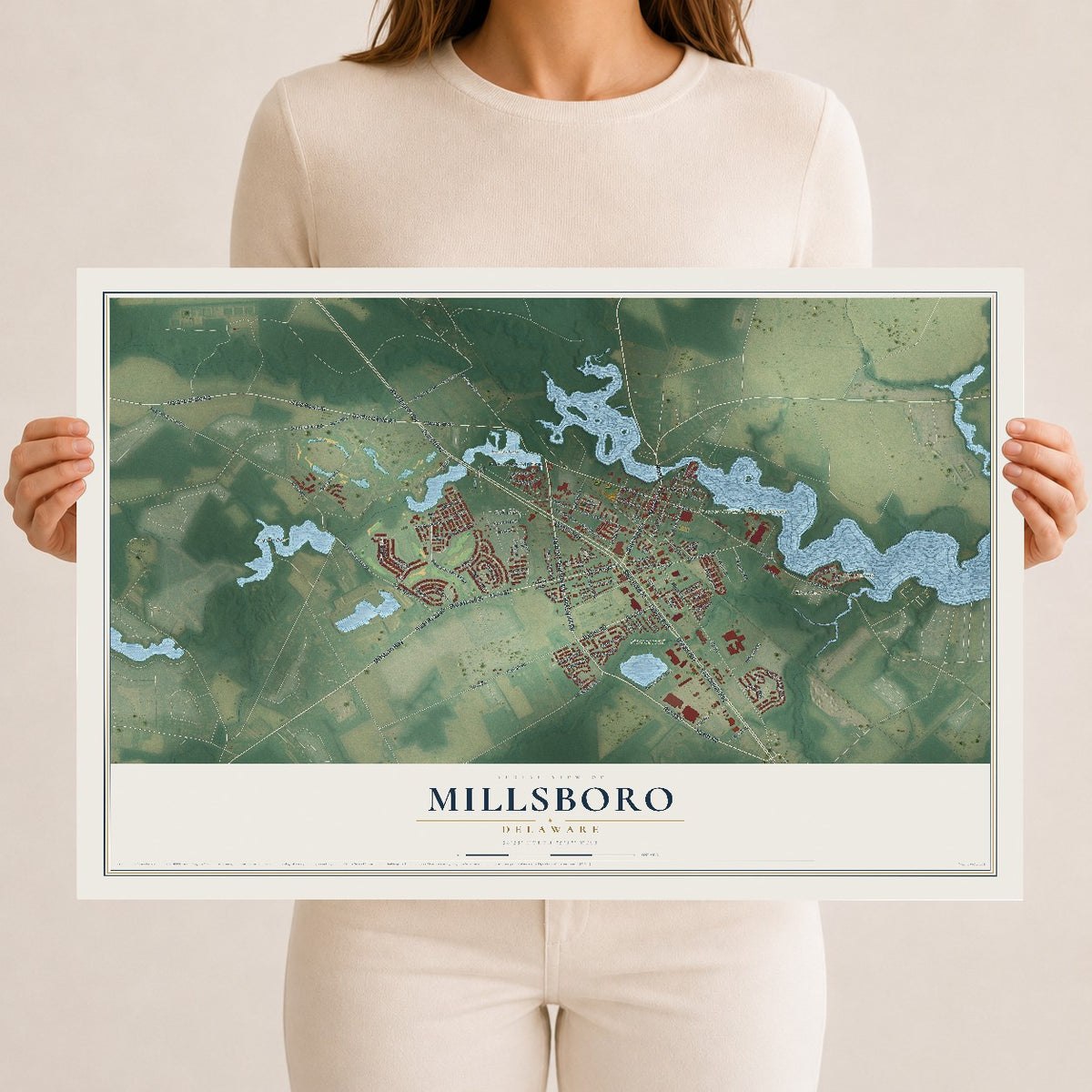Map of Millsboro, Delaware, 12 x 18 inch unframed archival matte print