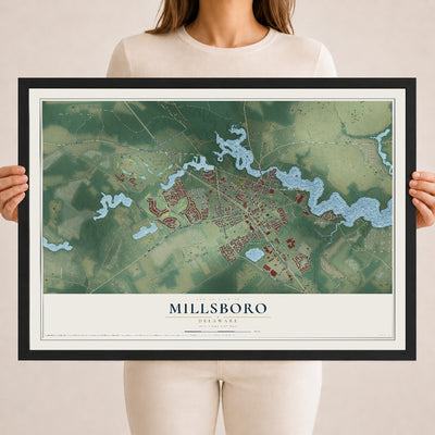 Map of Millsboro, Delaware, 18 x 24 inch print in a black wood frame