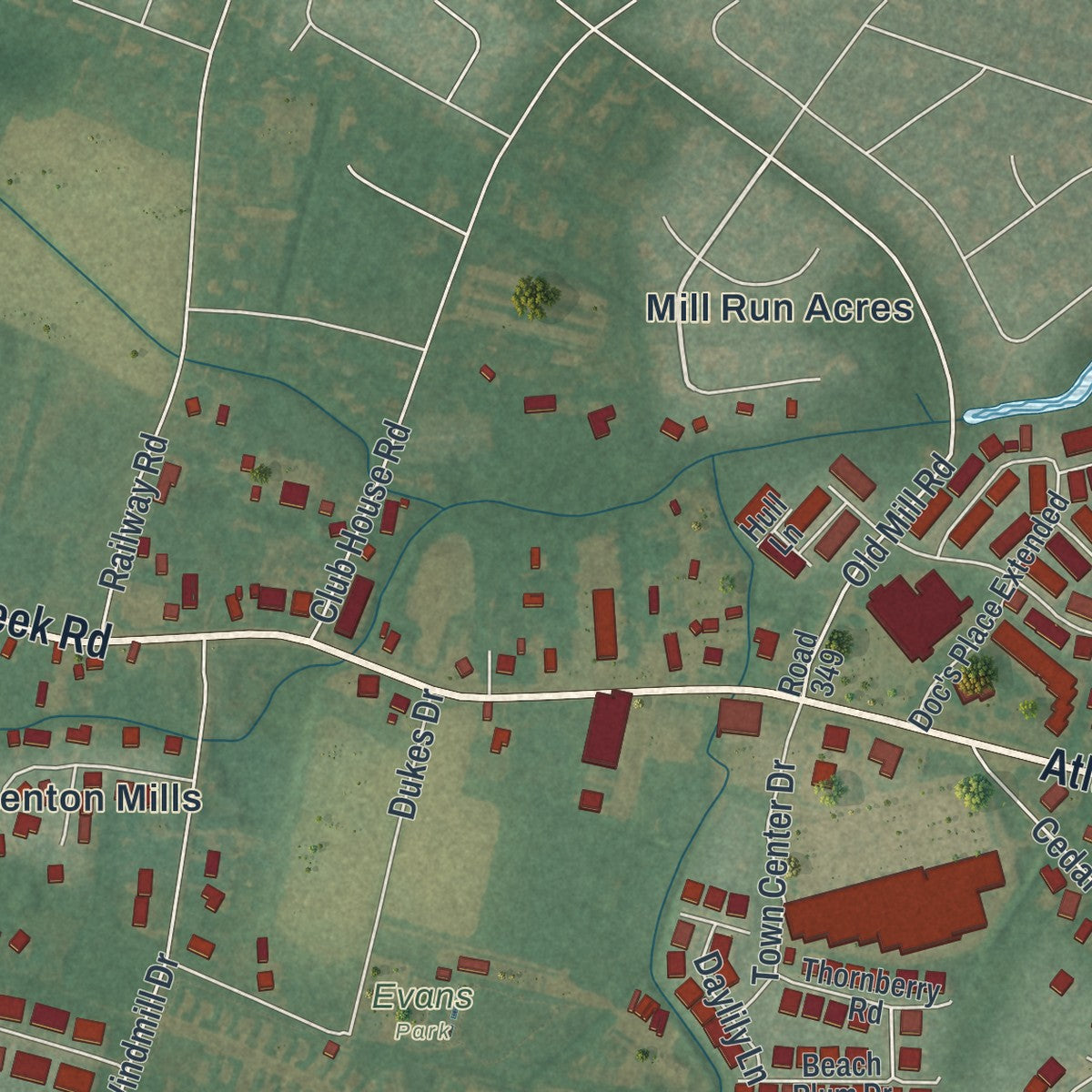 Second close-up of the map of Millville, Delaware print showing more streets and buildings