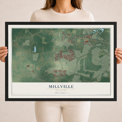 Map of Millville, Delaware, 18 x 24 inch print in a black wood frame