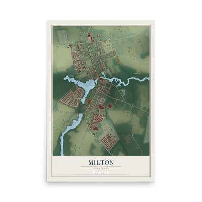 Map of Milton, Delaware, 12 x 18 inch unframed archival matte print