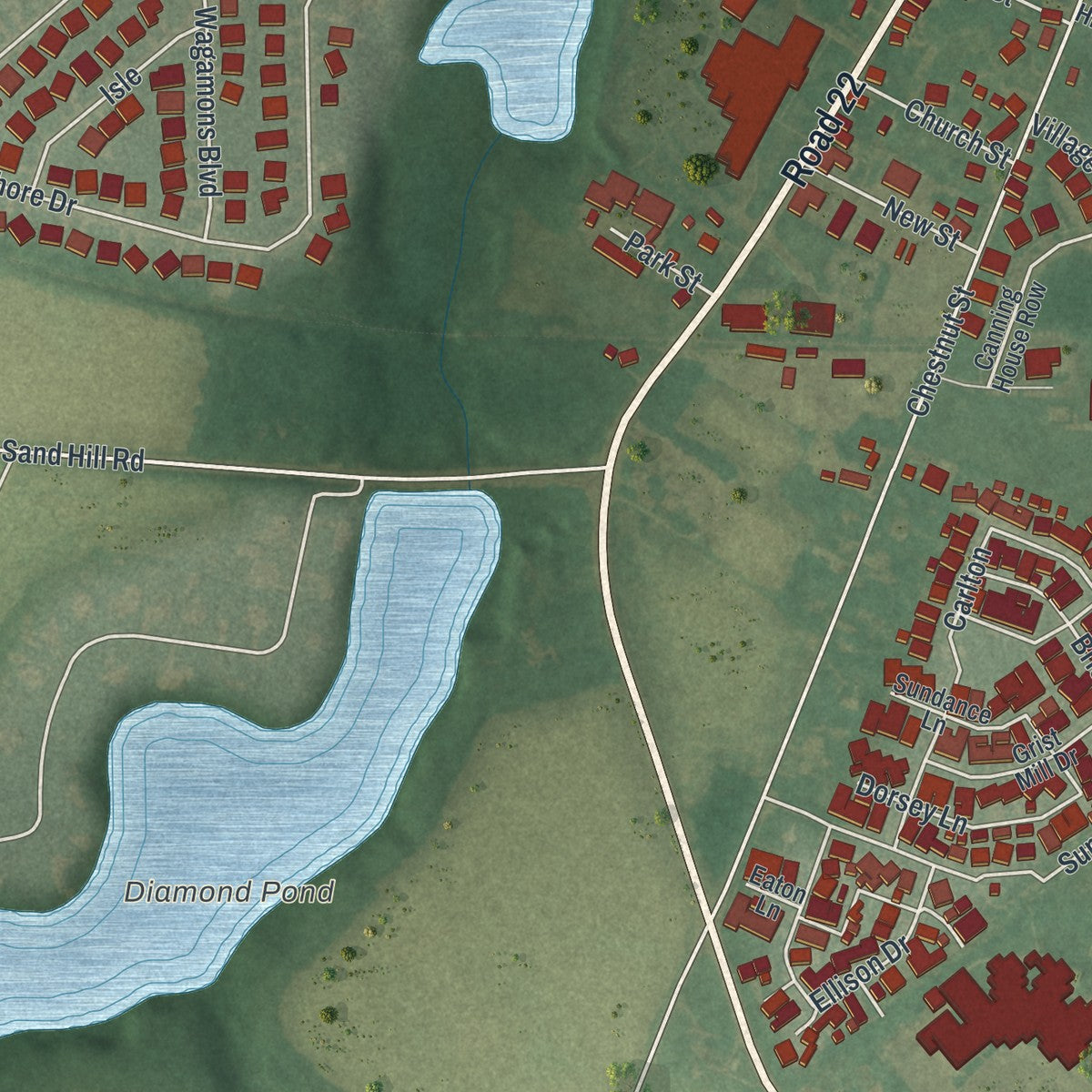 Second close-up of the map of Milton, Delaware print showing more streets and buildings
