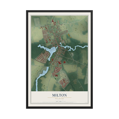 Map of Milton, Delaware, 12 x 18 inch print in a black wood frame
