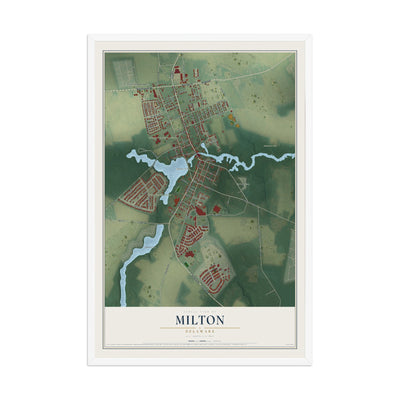 Map of Milton, Delaware, 12 x 18 inch print in a white wood frame