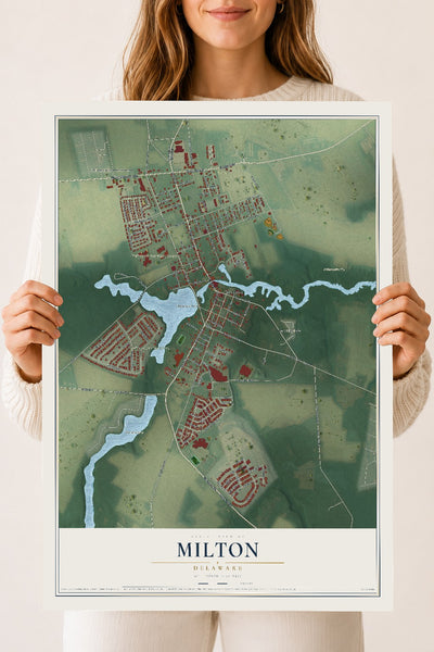Map of Milton, Delaware, 18 x 24 inch unframed archival matte print