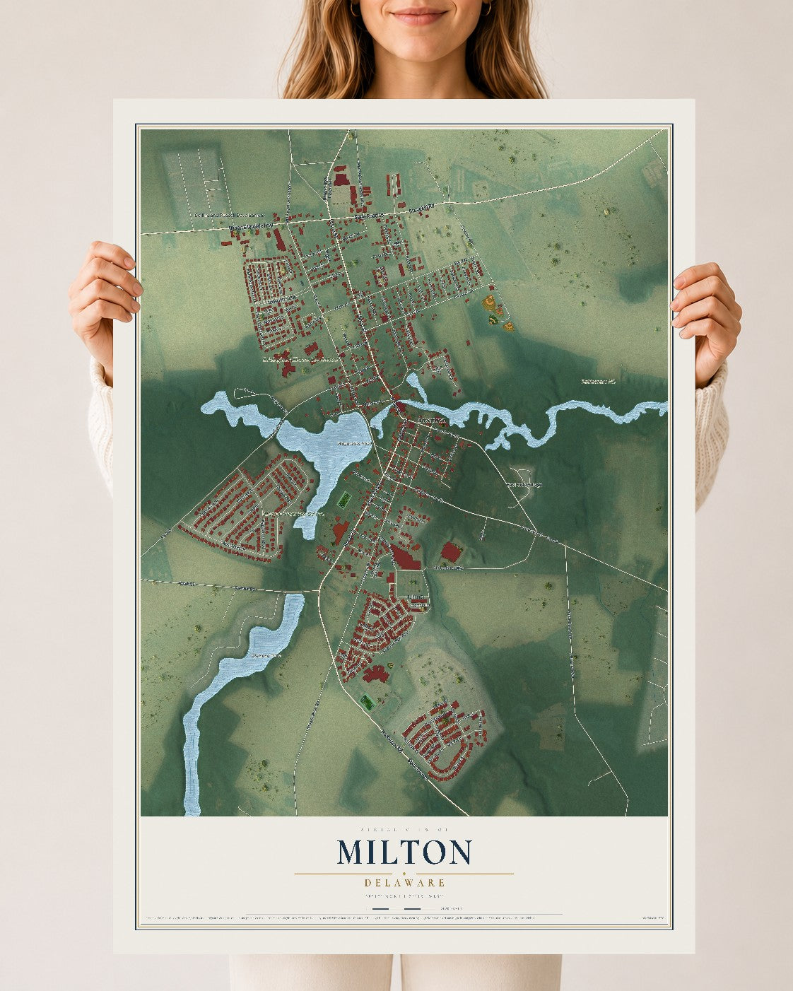 Map of Milton, Delaware, 24 x 36 inch unframed archival matte print