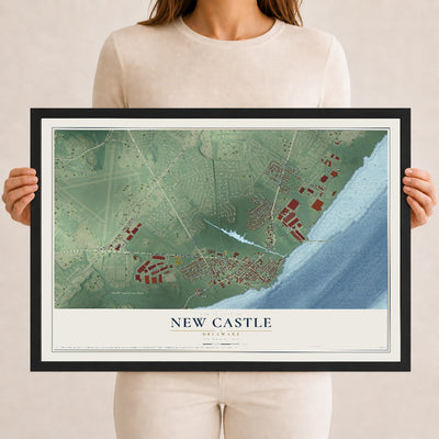 Map of New Castle, Delaware, 12 x 18 inch print in a black wood frame