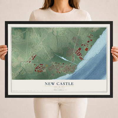 Map of New Castle, Delaware, 18 x 24 inch print in a black wood frame