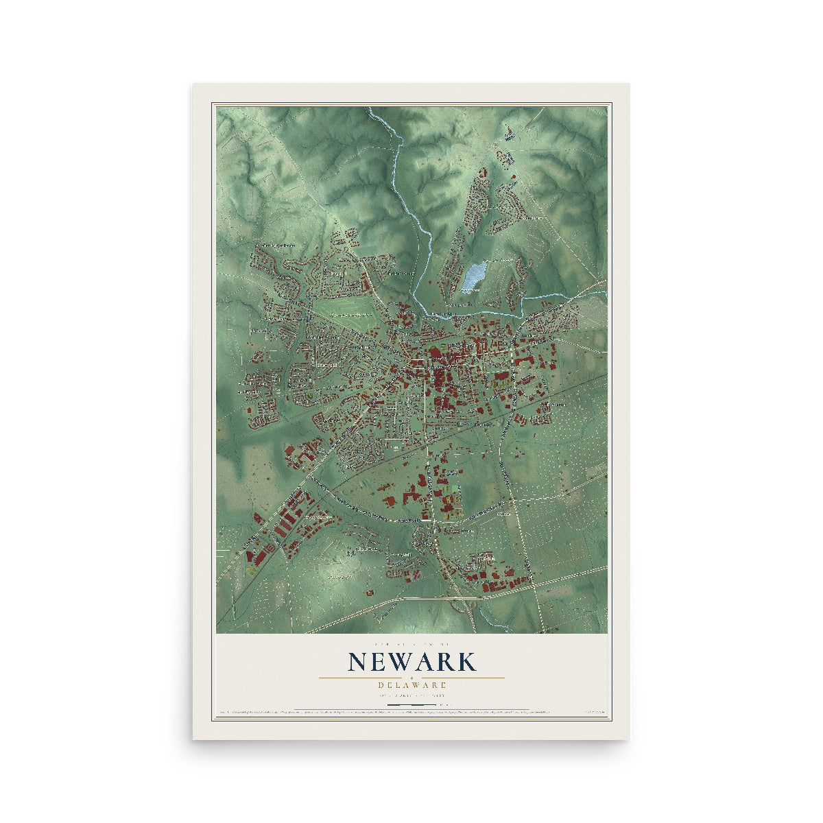 Map of Newark, Delaware, 12 x 18 inch unframed archival matte print