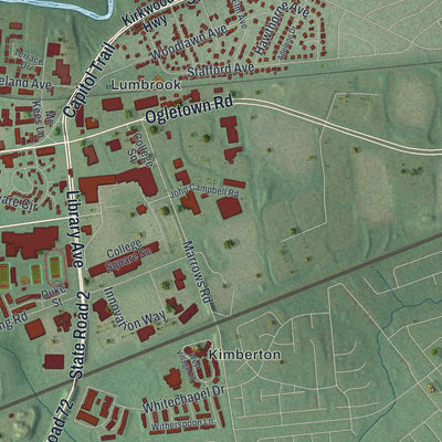 Second close-up of the map of Newark, Delaware print showing more streets and buildings