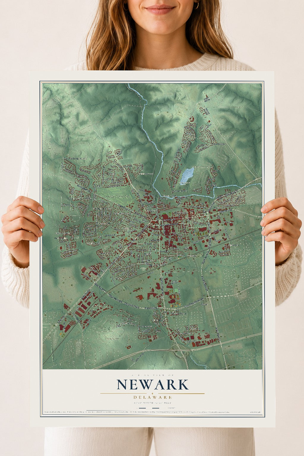 Map of Newark, Delaware, 18 x 24 inch unframed archival matte print