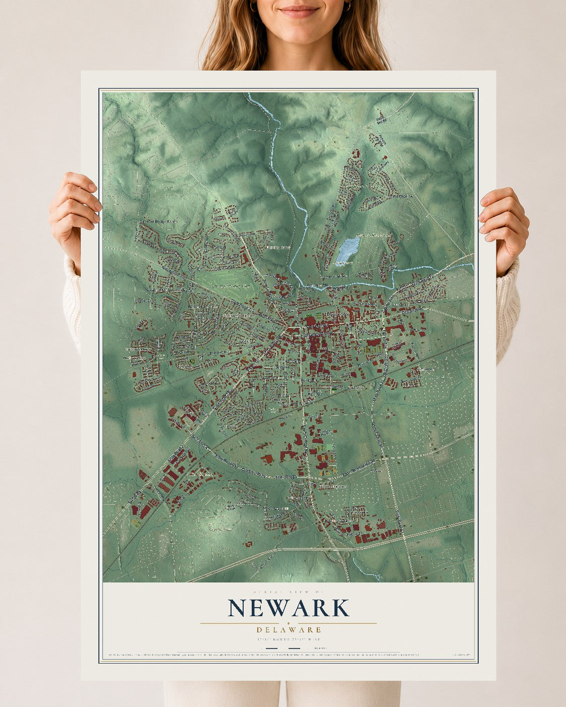 Map of Newark, Delaware, 24 x 36 inch unframed archival matte print