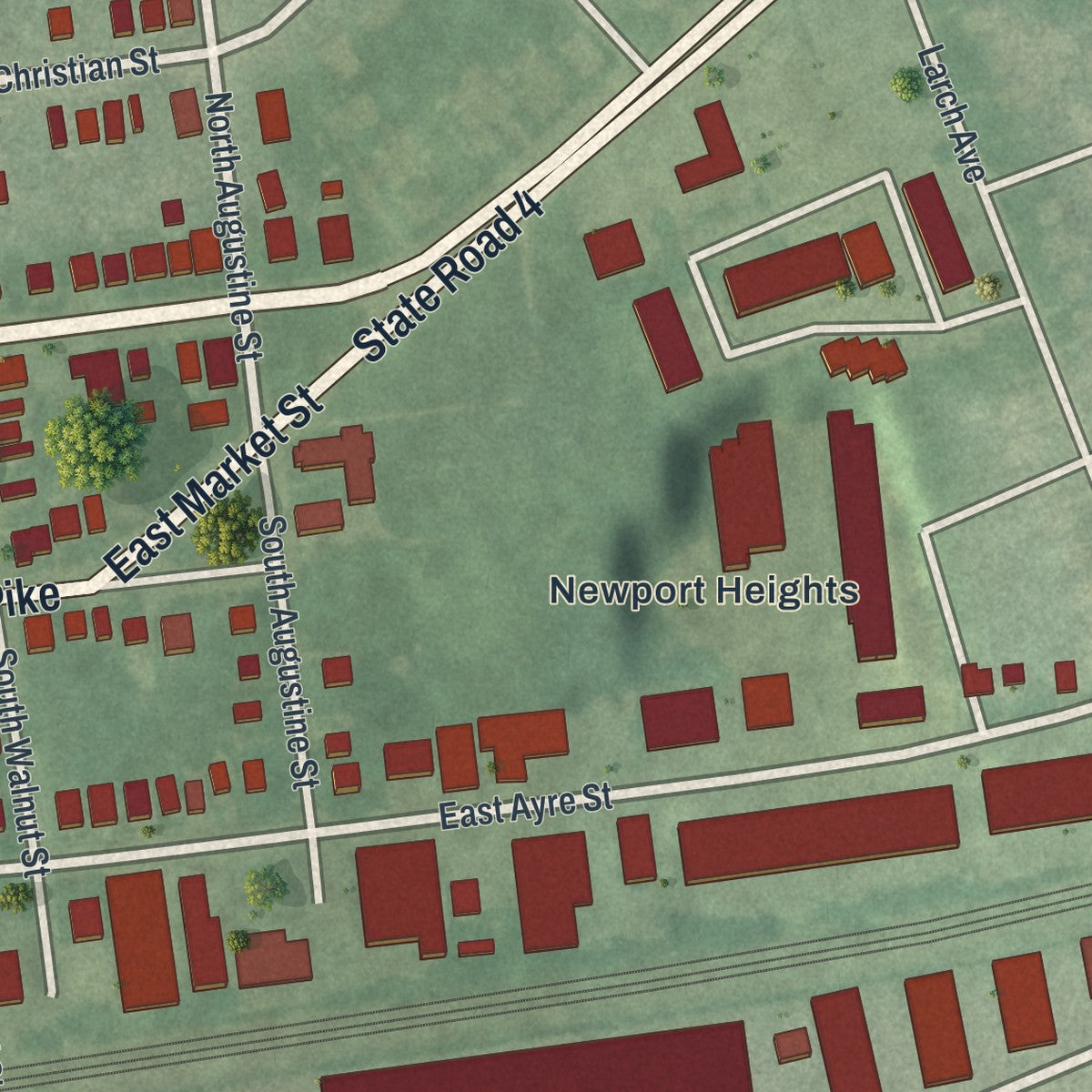 Second close-up of the map of Newport, Delaware print showing more streets and buildings