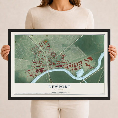 Map of Newport, Delaware, 12 x 18 inch print in a black wood frame