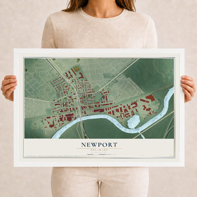 Map of Newport, Delaware, 12 x 18 inch print in a white wood frame
