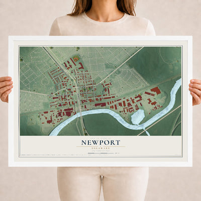 Map of Newport, Delaware, 18 x 24 inch print in a white wood frame