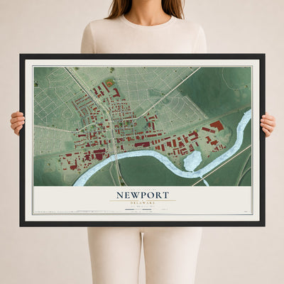 Map of Newport, Delaware, 24 x 36 inch print in a black wood frame