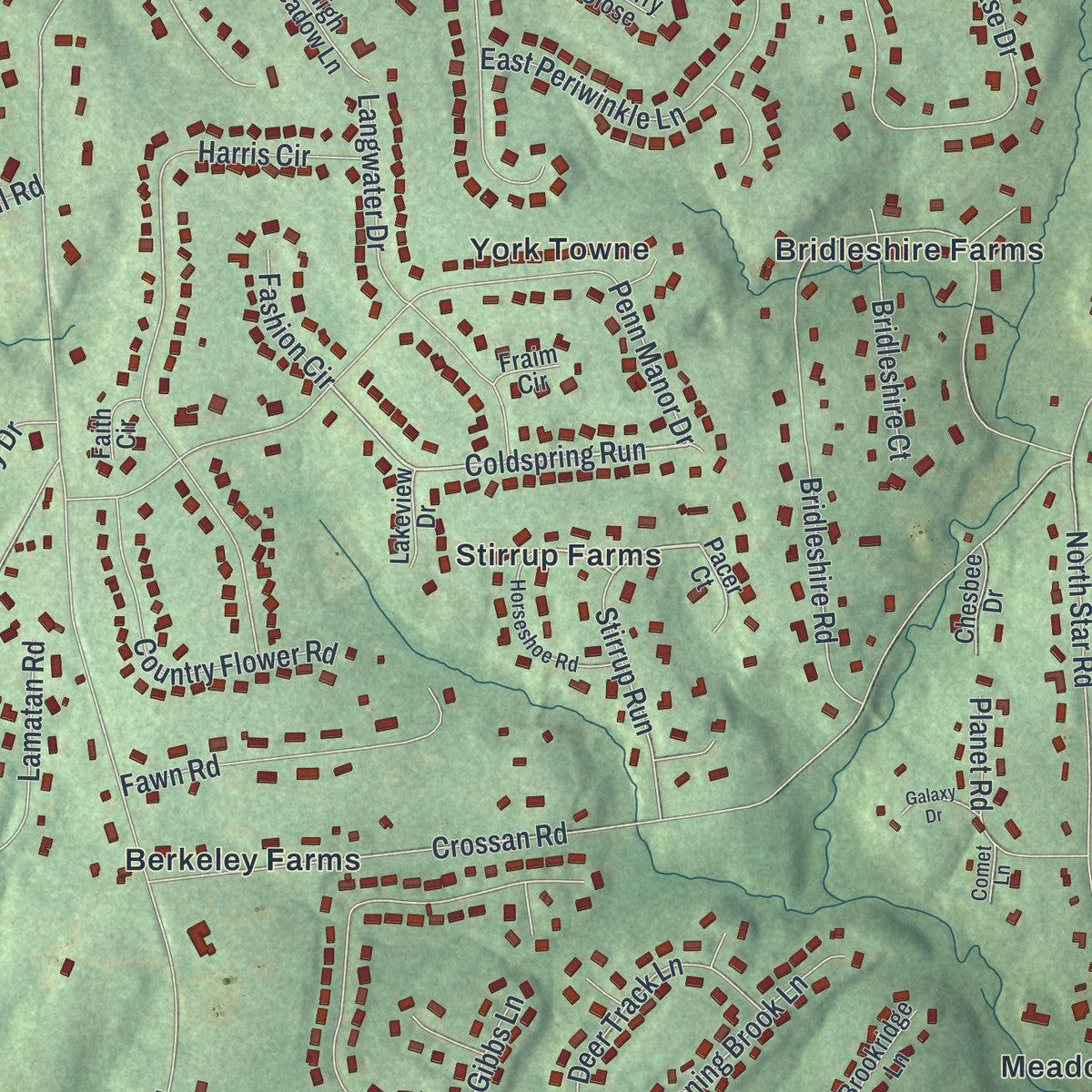 Close-up of the map of North Star, Delaware print showing street and building detail