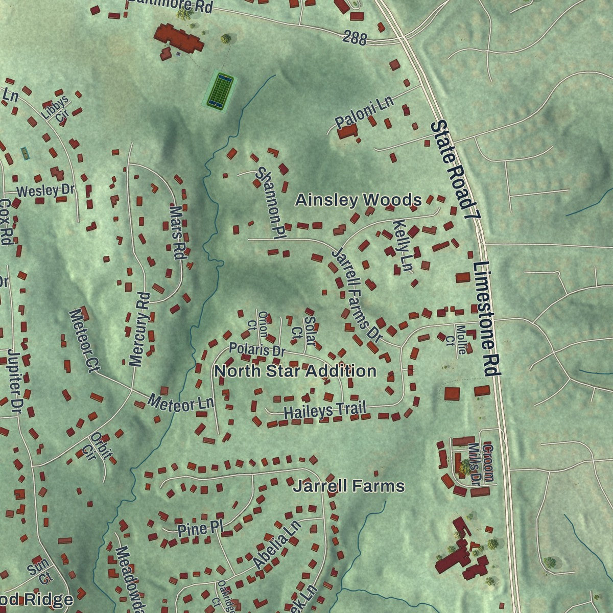 Second close-up of the map of North Star, Delaware print showing more streets and buildings