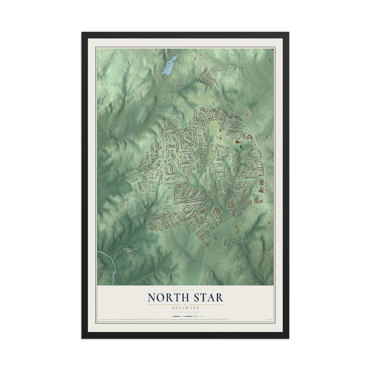 Map of North Star, Delaware, 12 x 18 inch print in a black wood frame