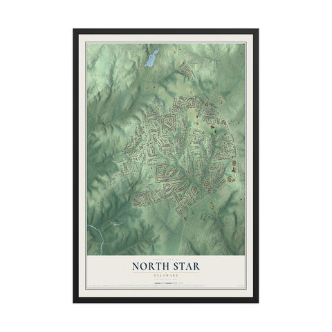 Map of North Star, Delaware, 12 x 18 inch print in a black wood frame