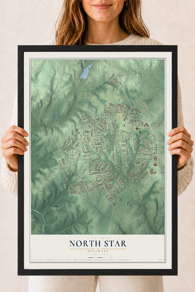 Map of North Star, Delaware, 18 x 24 inch print in a black wood frame
