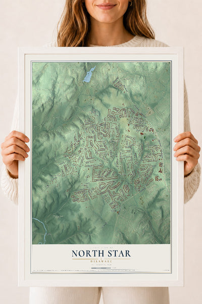 Map of North Star, Delaware, 18 x 24 inch print in a white wood frame